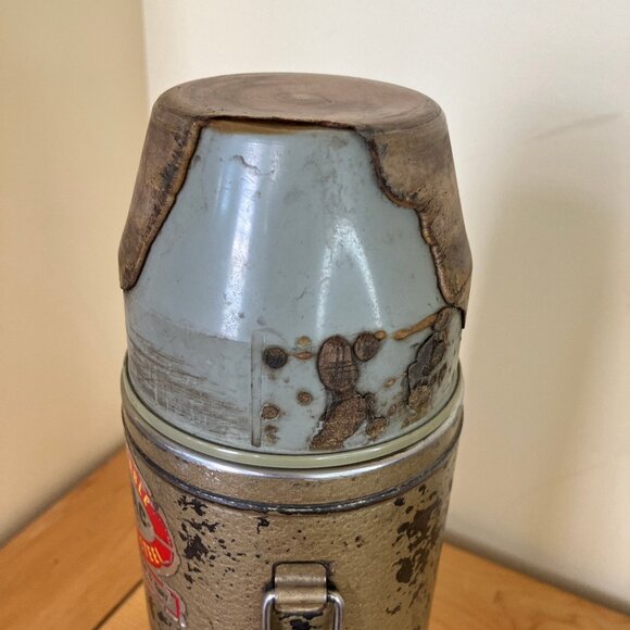Uno Vac Coated Stainless Steel Thermos Lg 32oz DAMAGED Vintage Industrial Look - Picture 3 of 13